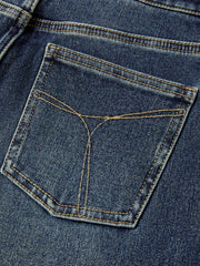 Women's Casual Double-Waistband Stretch Brushed Flared Jeans