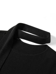 Women's Elegant Commuter Black Long-Sleeve Knit Dress