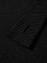 Women's Elegant Commuter Black Long-Sleeve Knit Dress