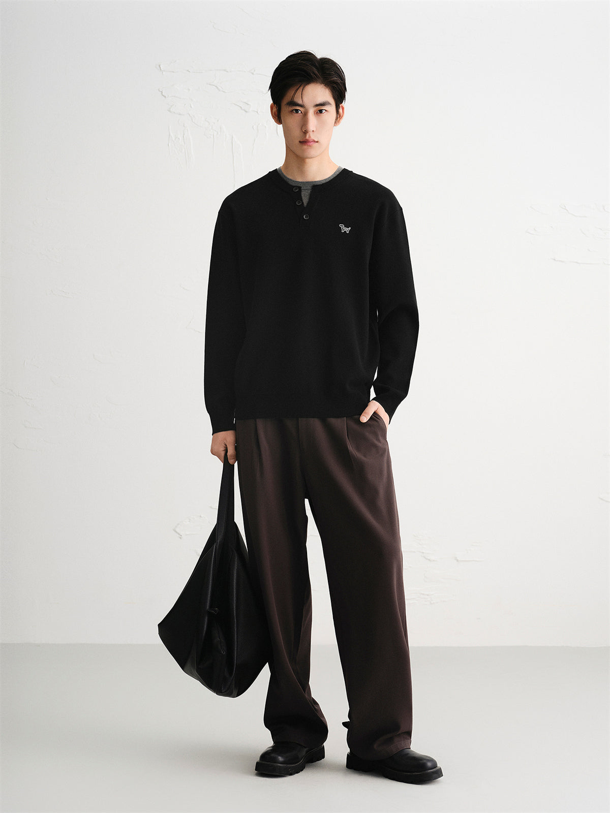 Men's Contrast-Panel Henley Knit Sweater