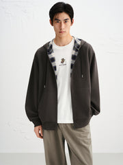 Men's Plaid Panel Zip-Up Hoodie