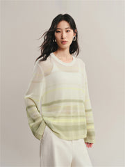Women's Semi-Sheer Ombre Stripe Knit Pullover