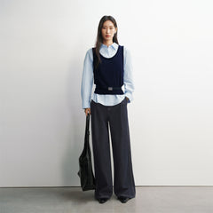 Women's Striped Long-Sleeve Shirt & Vest Two-Piece Set