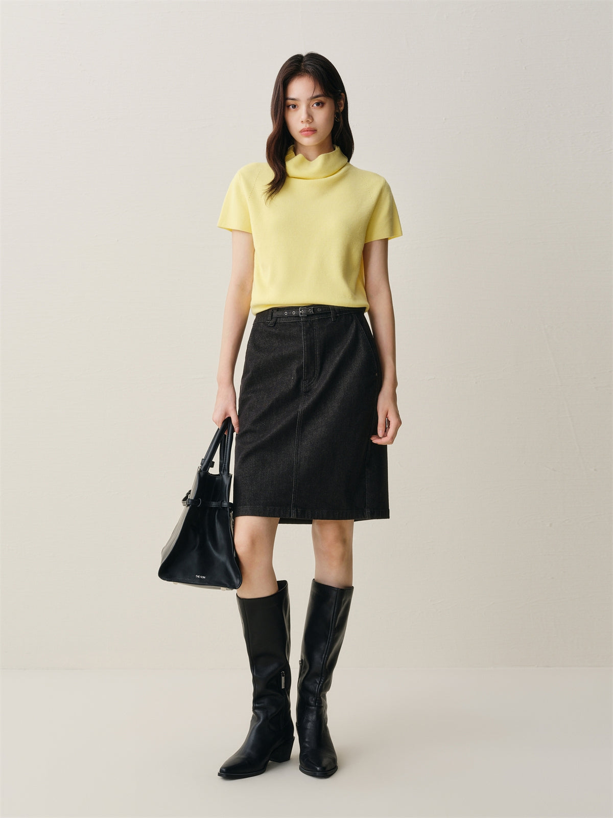 Women's Wool-Blend Drape-Neck Short-Sleeve Knit Top