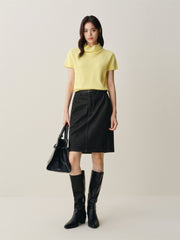 Women's Wool-Blend Drape-Neck Short-Sleeve Knit Top