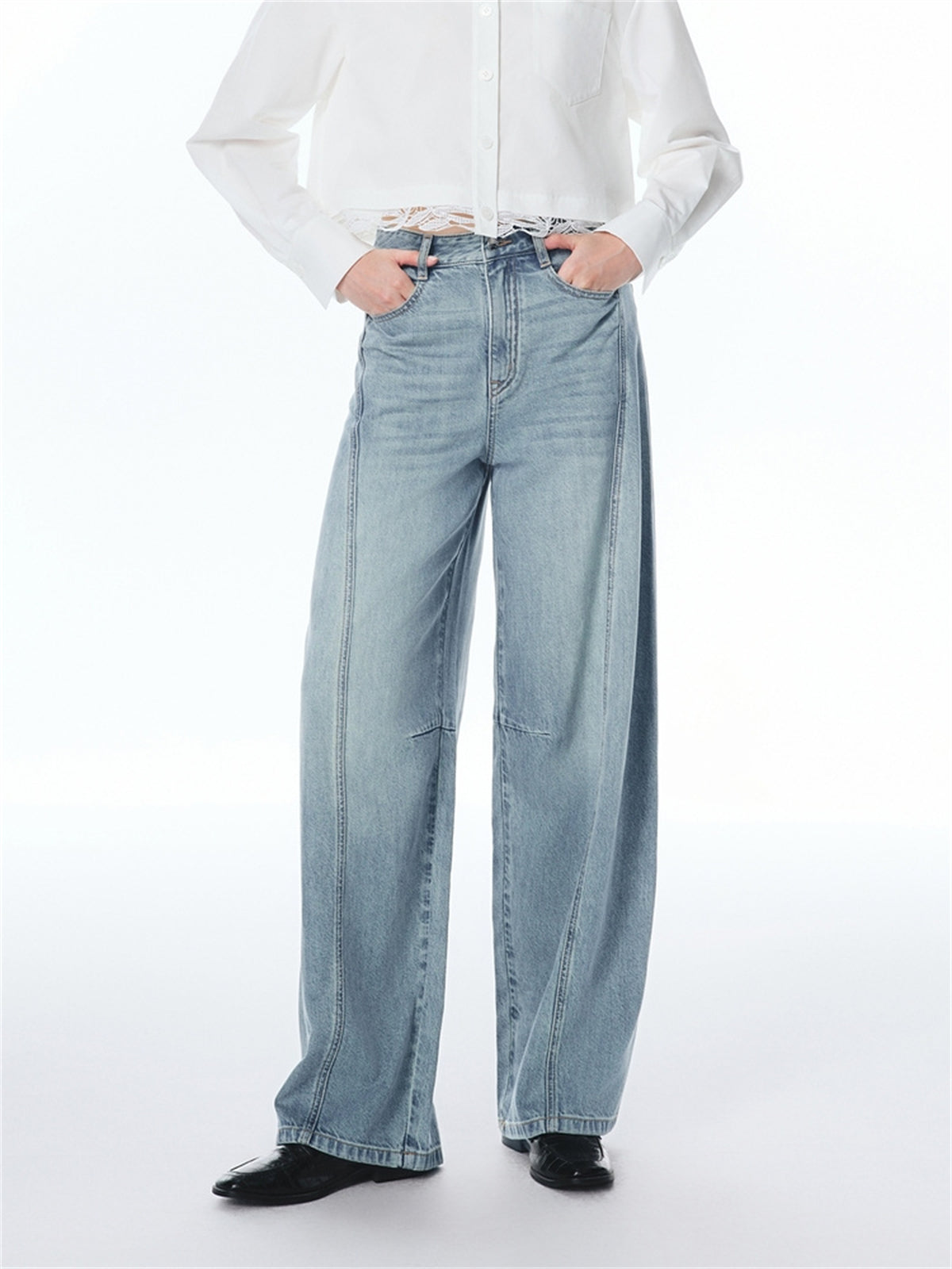 Women's High-Waisted Curved-Leg Wide-Leg Jeans