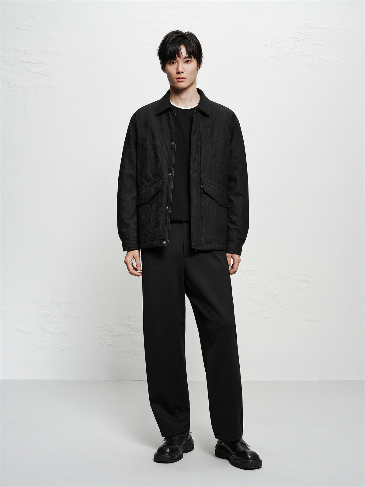 Men's Allover Black Tonal Jacquard Down Jacket