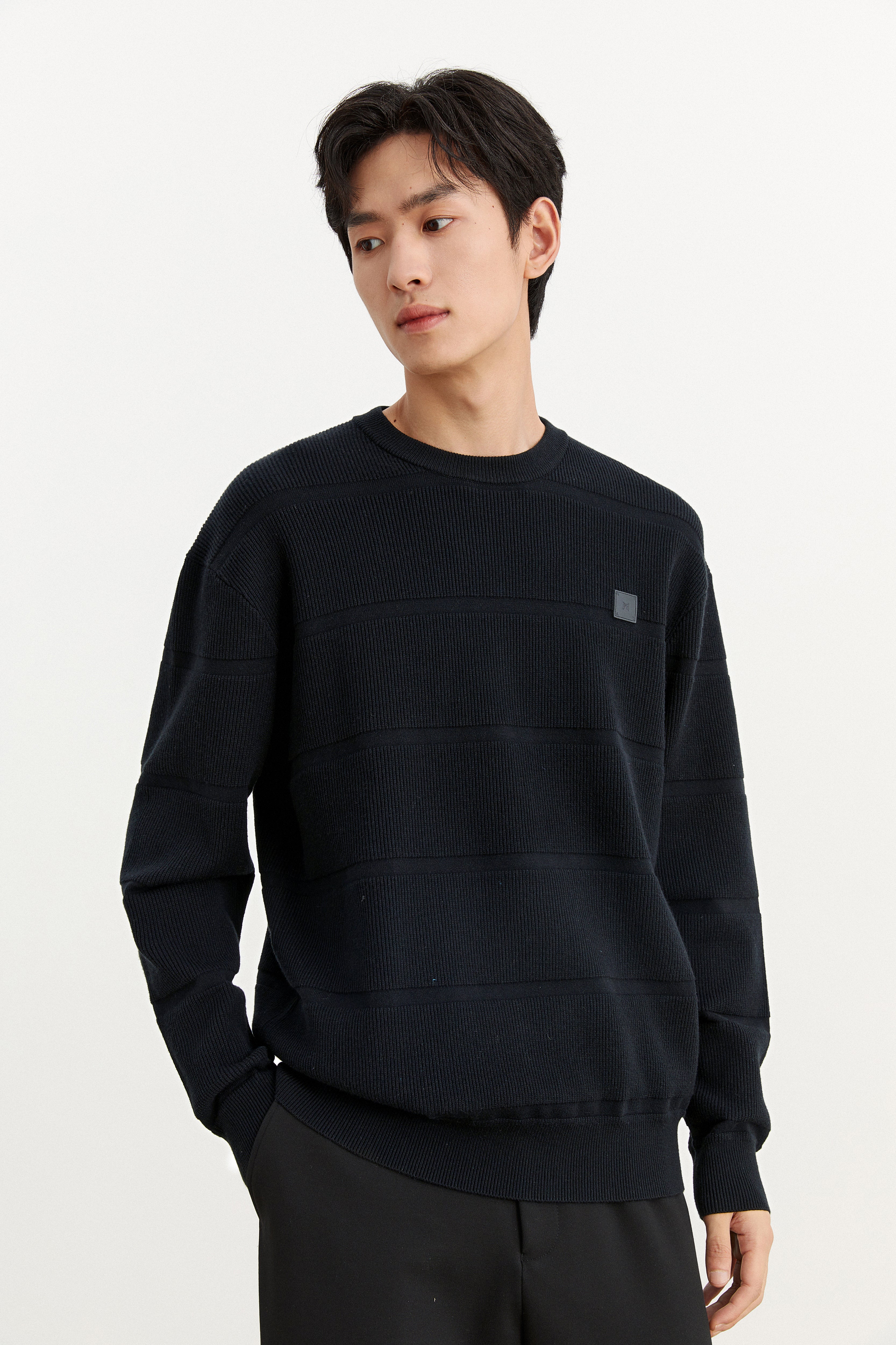 Men's Black Striped Textured Pullover