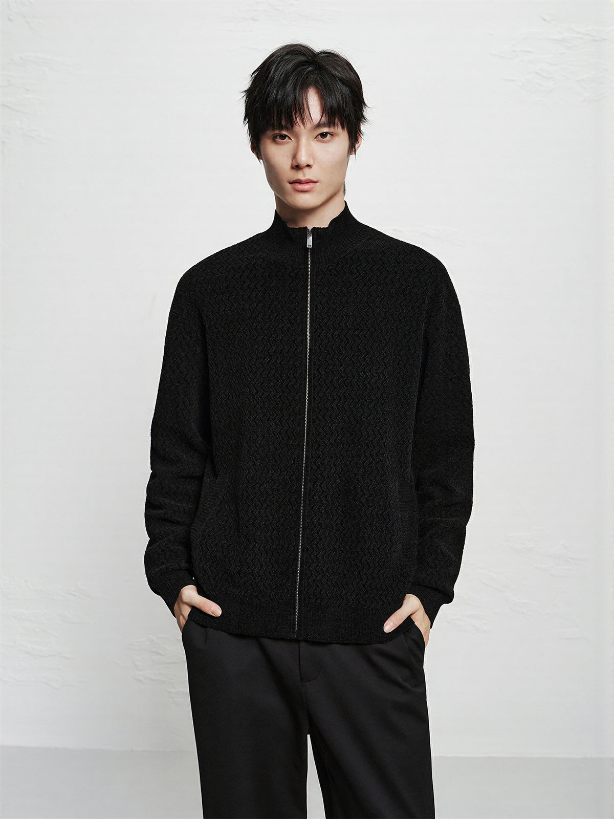 Men's Chenille Jacquard Zip-Up Cardigan