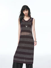 Women's Sleeveless Fitted Striped Knit Dress