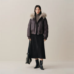 Women's Down Jacket with Detachable Raccoon Fur Collar