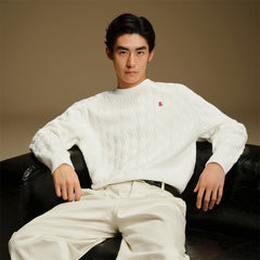 Men's Solid Cable-Knit Crewneck Sweater