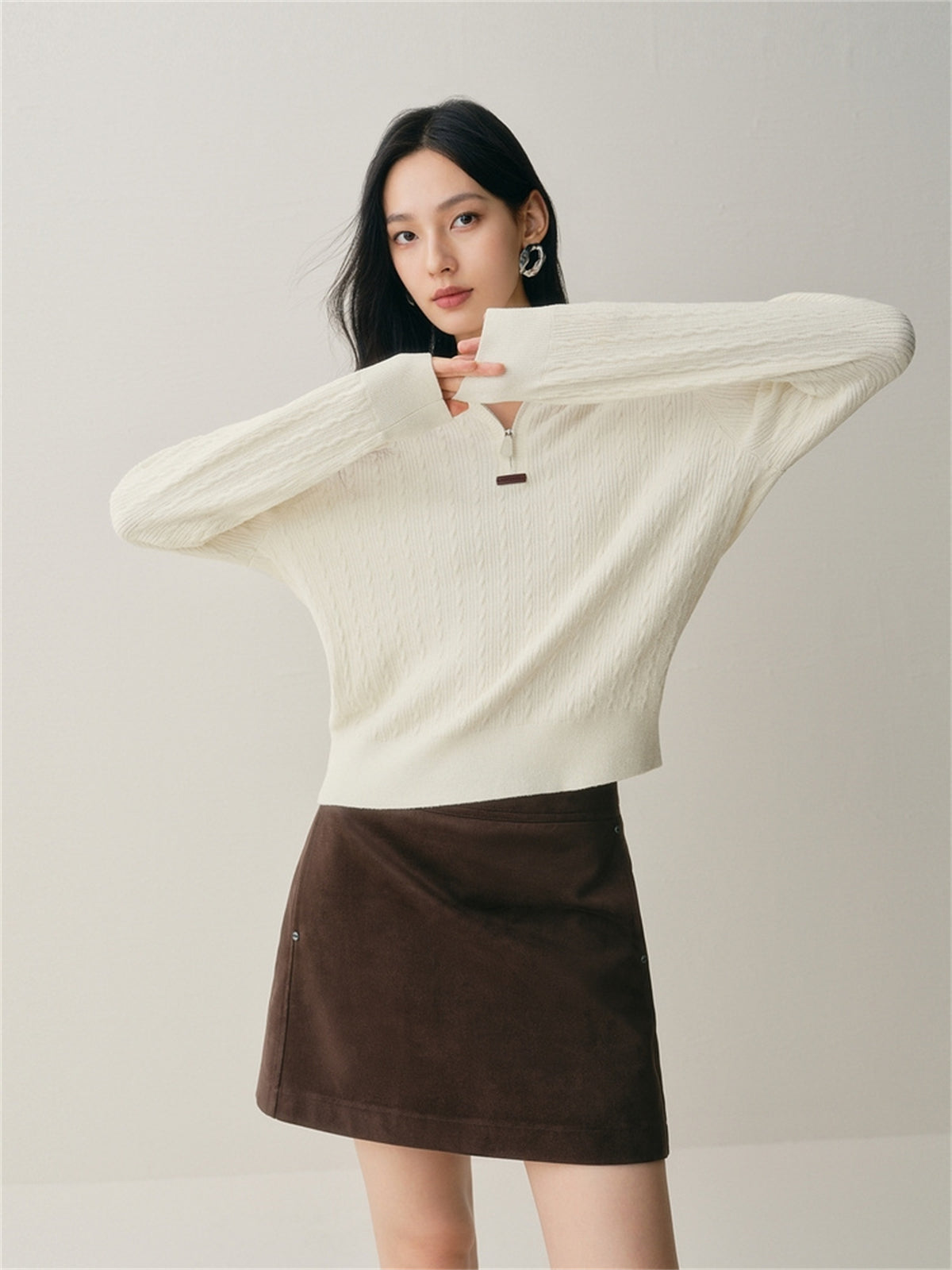 Women's Short Cable-Knit Hooded Sweater