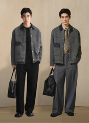 Men's Tweed-Texture Jacket with Suede Trim