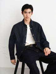 Men's Denim Shirt with Contrast Topstitching