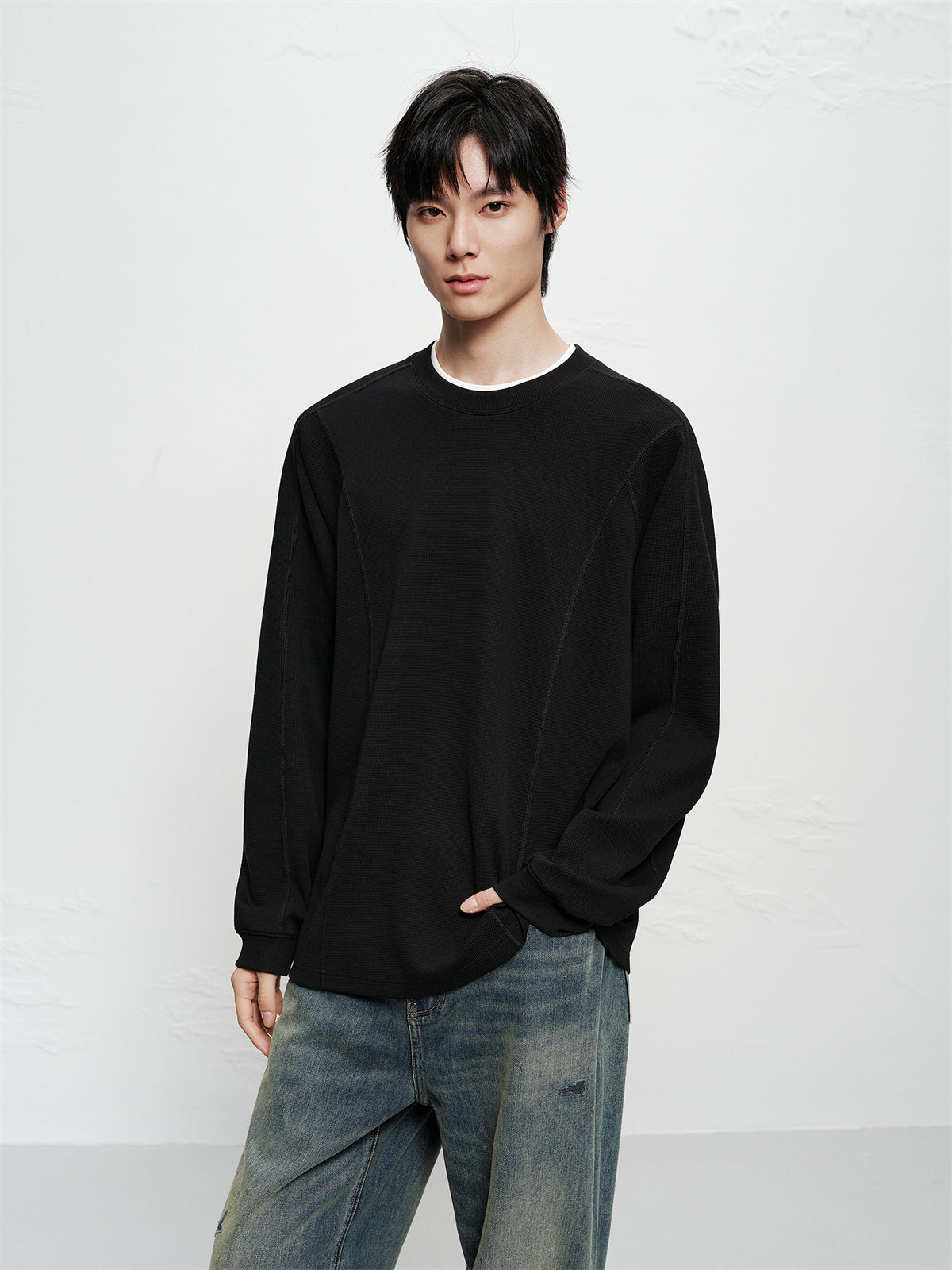 Men's Jacquard Waffle Long-Sleeve T-Shirt