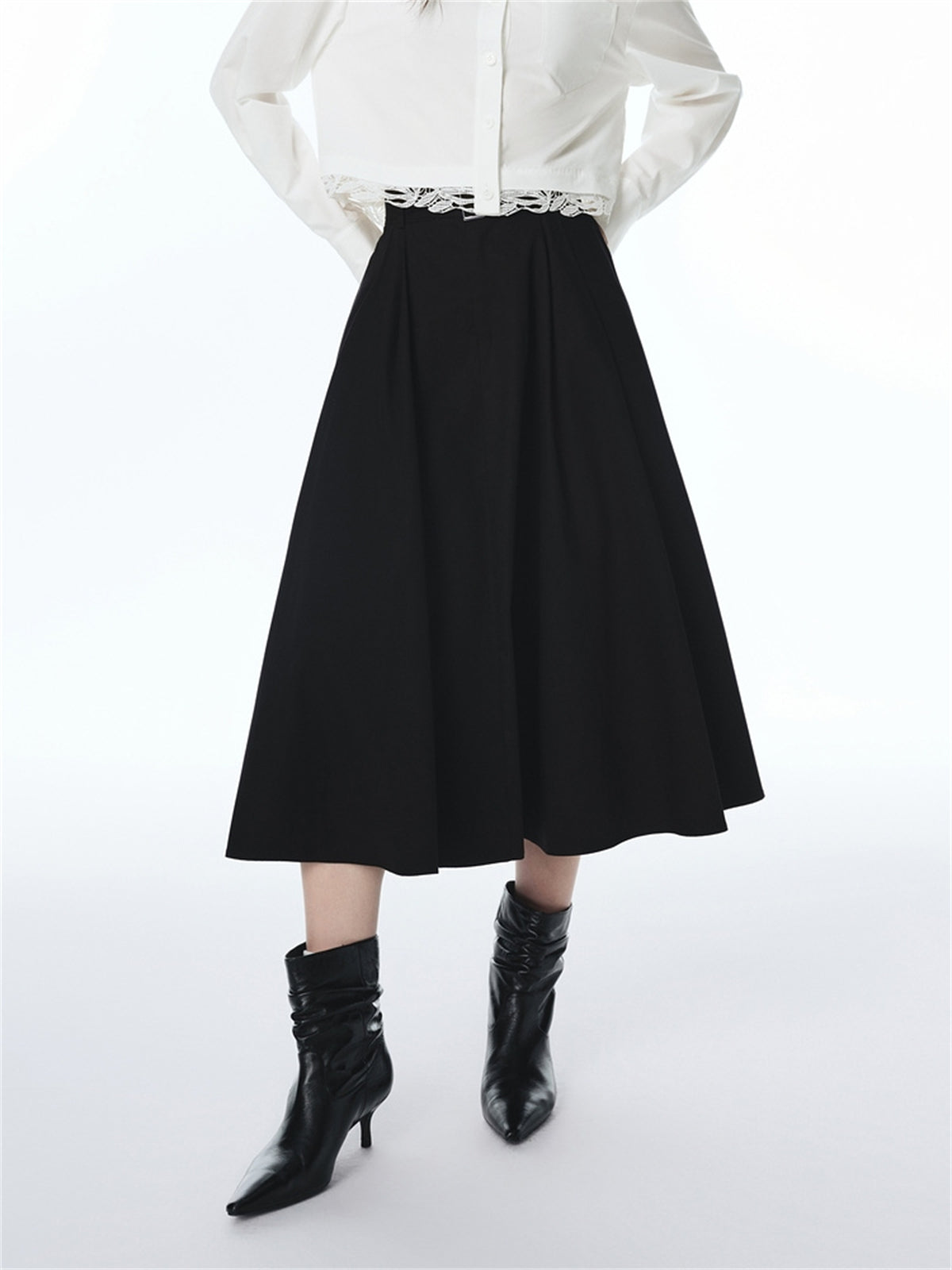 Women's High-Waisted Cotton A-Line Flared Skirt