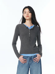 Women's Colorblock Layered-Look Slim Knit Top