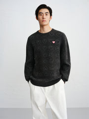 Men's Relaxed Allover Heart Jacquard Sweater