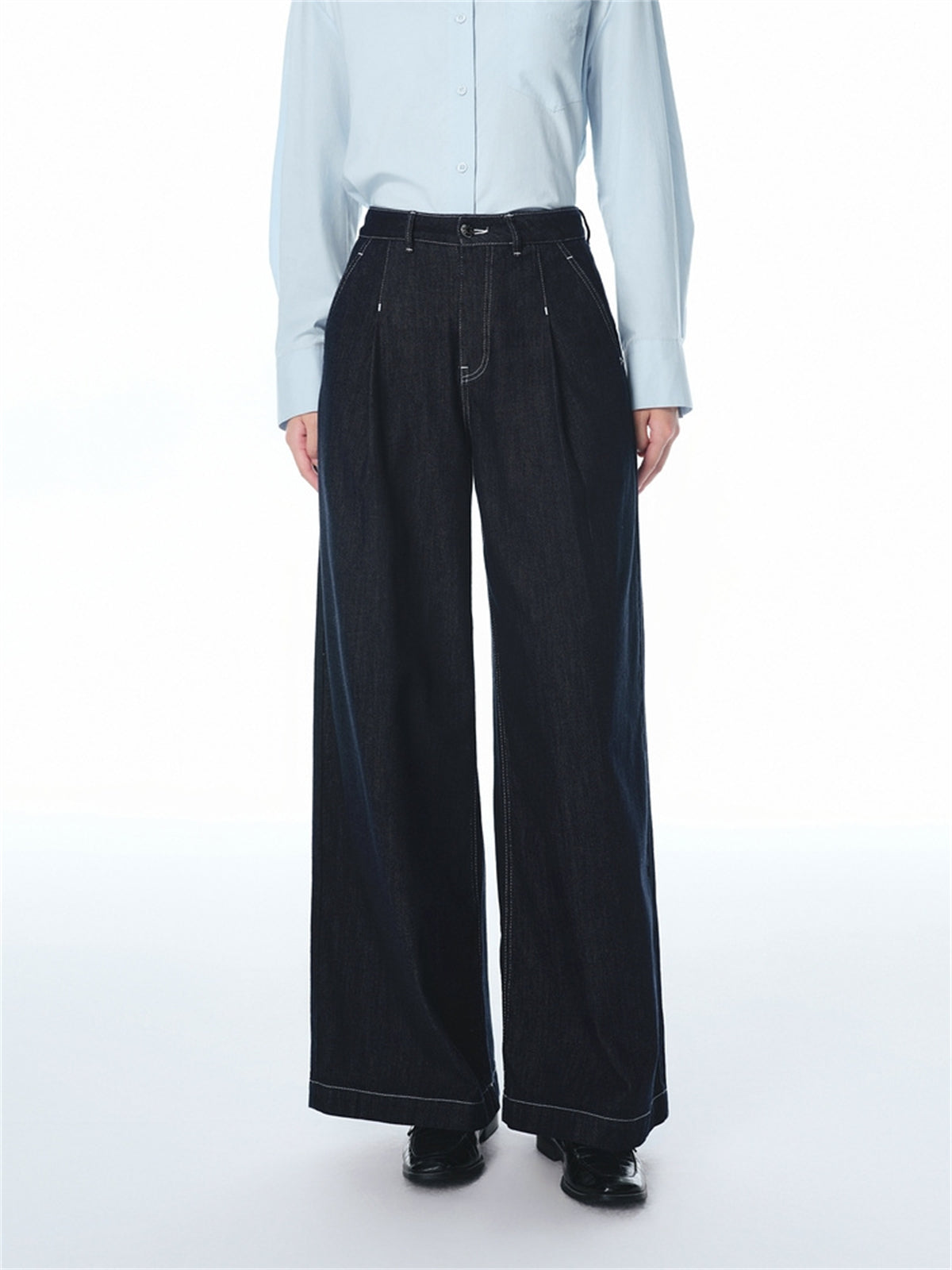 Women's Contrast-Stitched Wide-Leg Jeans