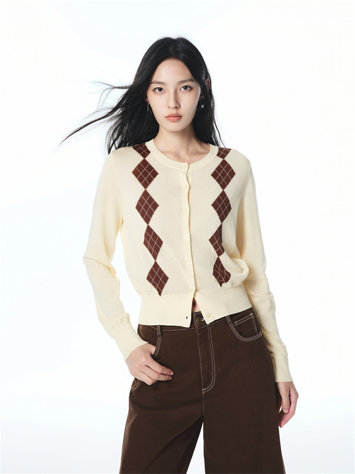 Women's Cable Knit Argyle Cardigan