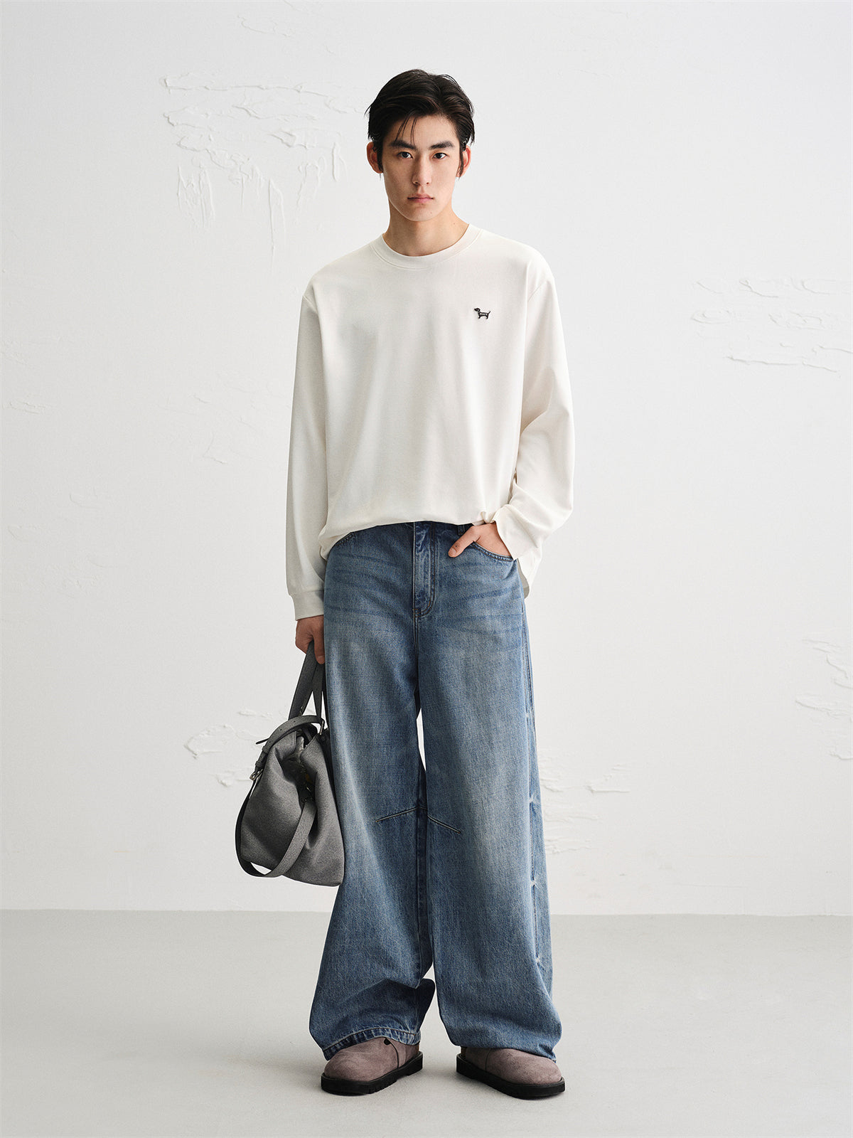 Men's Street-Style Washed Wide-Leg Jeans