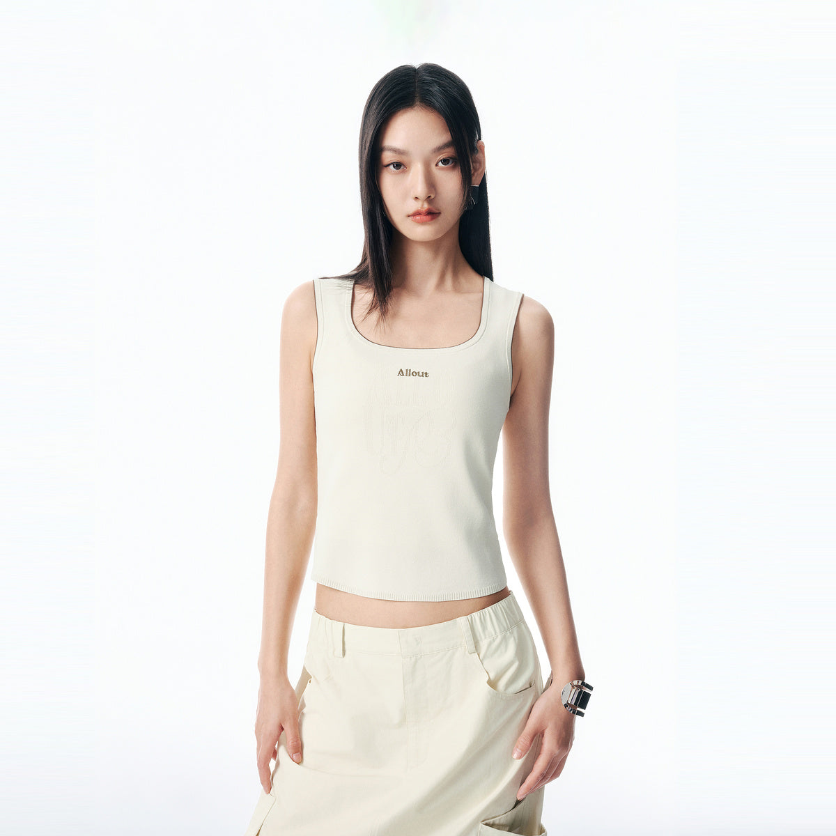 Women's Contrast U-Neck Knit Tank Top