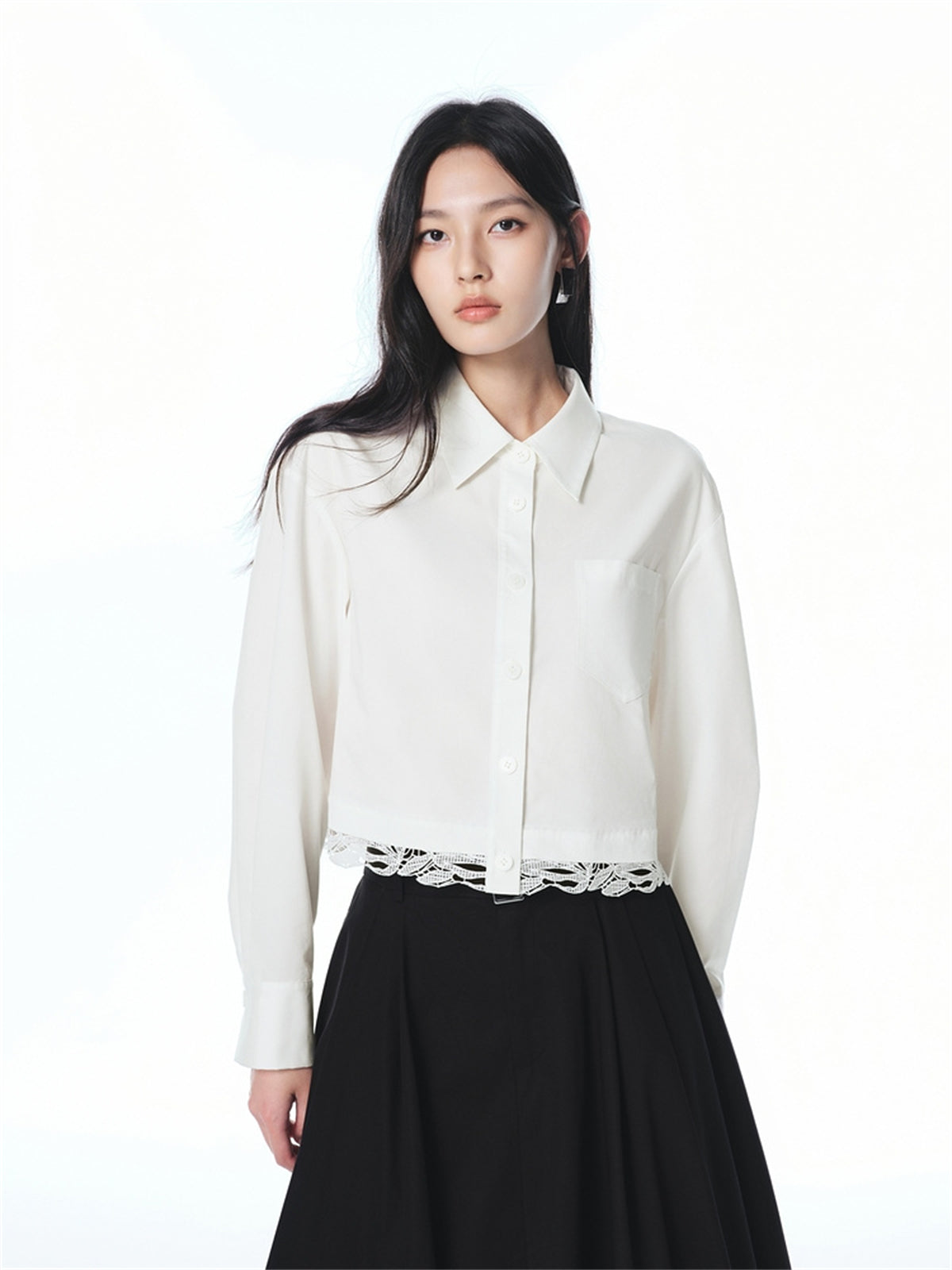 Women's Cropped Shirt with Lace Panels