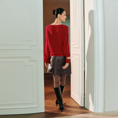 Women's V-Neck Cutout Tie-Detailed Statement Knit Top