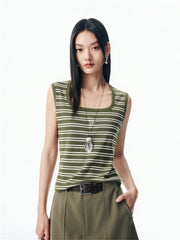 Women's Horseshoe Neck Striped Contrast Vest