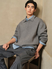 Men's Solid Color Polo-Collar Sweater