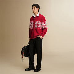 Men's Fair Isle Contrast Knit Cardigan