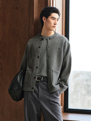 Men's Brushed Knit Cardigan with Dog Embroidery