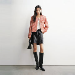 Women's Cropped Tweed-Texture Round-Neck Jacket