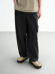 Men's Pleated Straight-Leg Pants with 3D Patch Pockets
