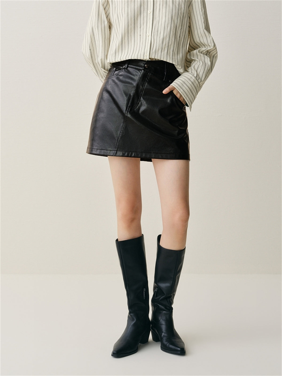Women's Asymmetric Brushed PU Mini Skirt