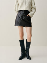 Women's Asymmetric Brushed PU Mini Skirt
