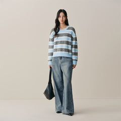 Women's Mohair-Blend Striped Drop-Shoulder Knit Sweater