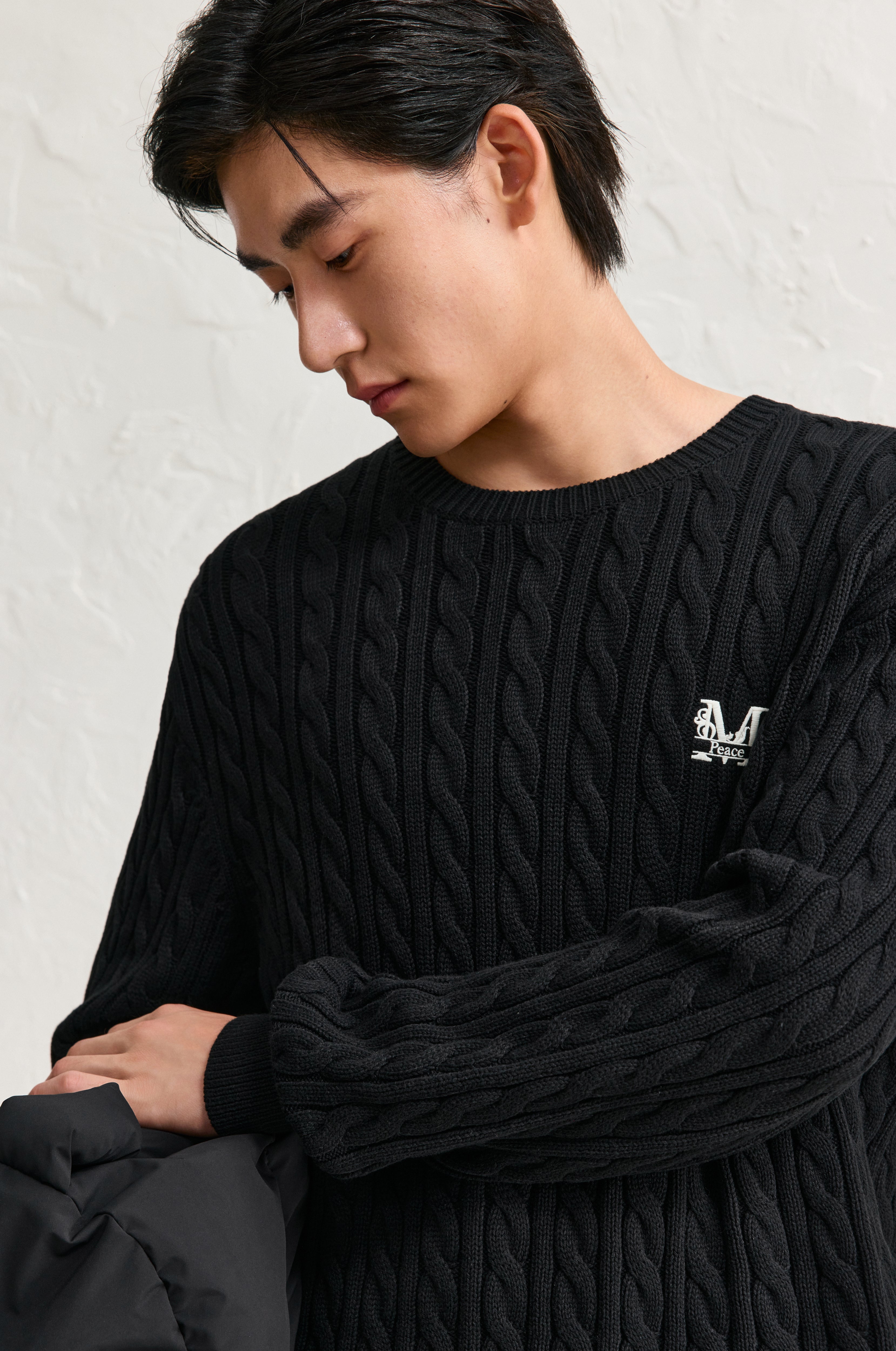 Men's Embroideried Cable-Knit Pullover