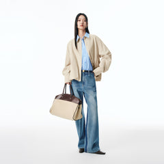 Women's Loose Cropped Jacket with Bubble Hem