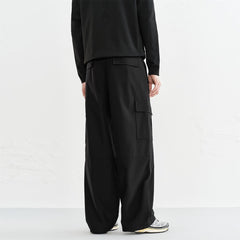 Men's Wide-Leg Cargo Pants with Drawstring Cuffs