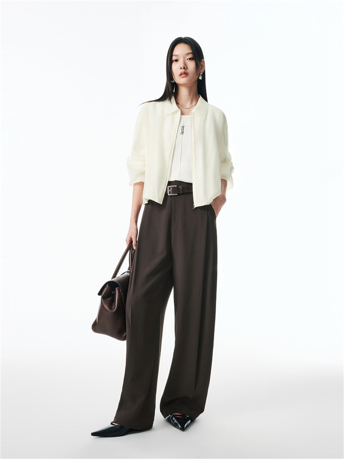 Women's Glossy Cropped Shirt with Bubble Hem
