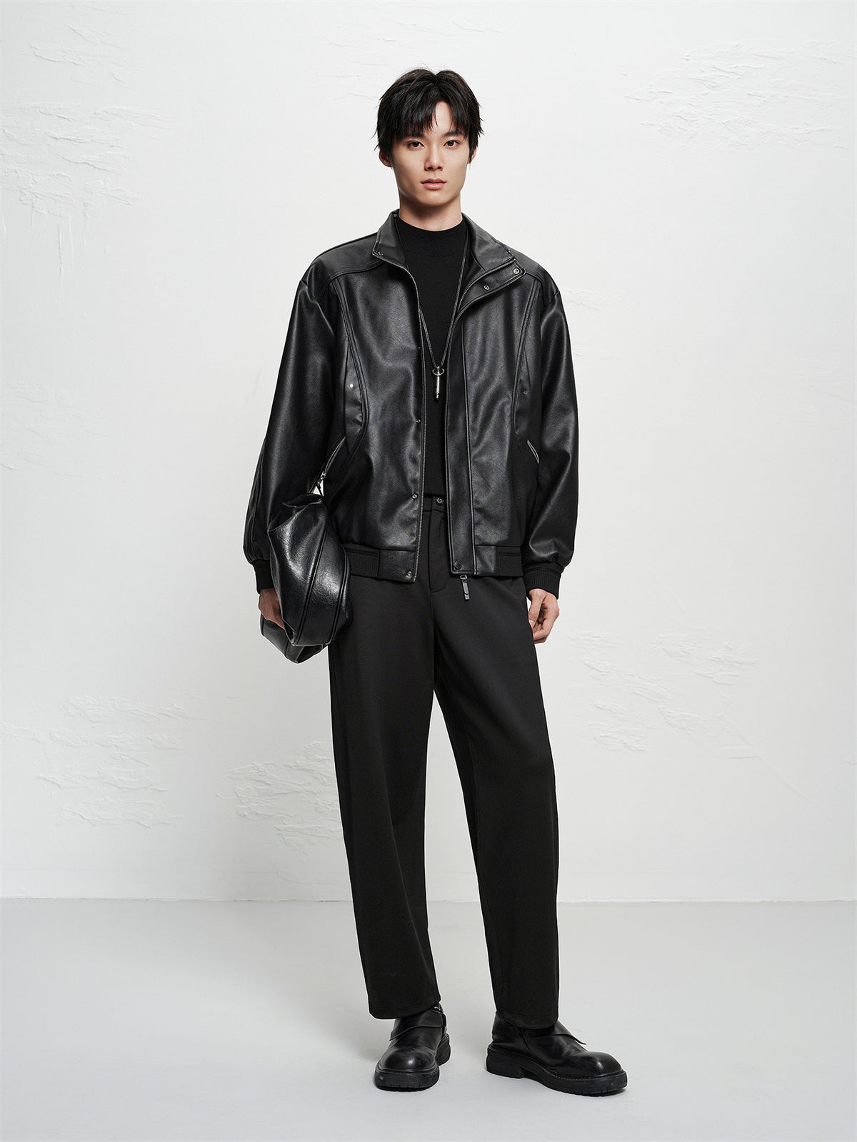 Men's Oversized Stand-Collar PU Jacket