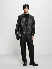 Men's Oversized Stand-Collar PU Jacket
