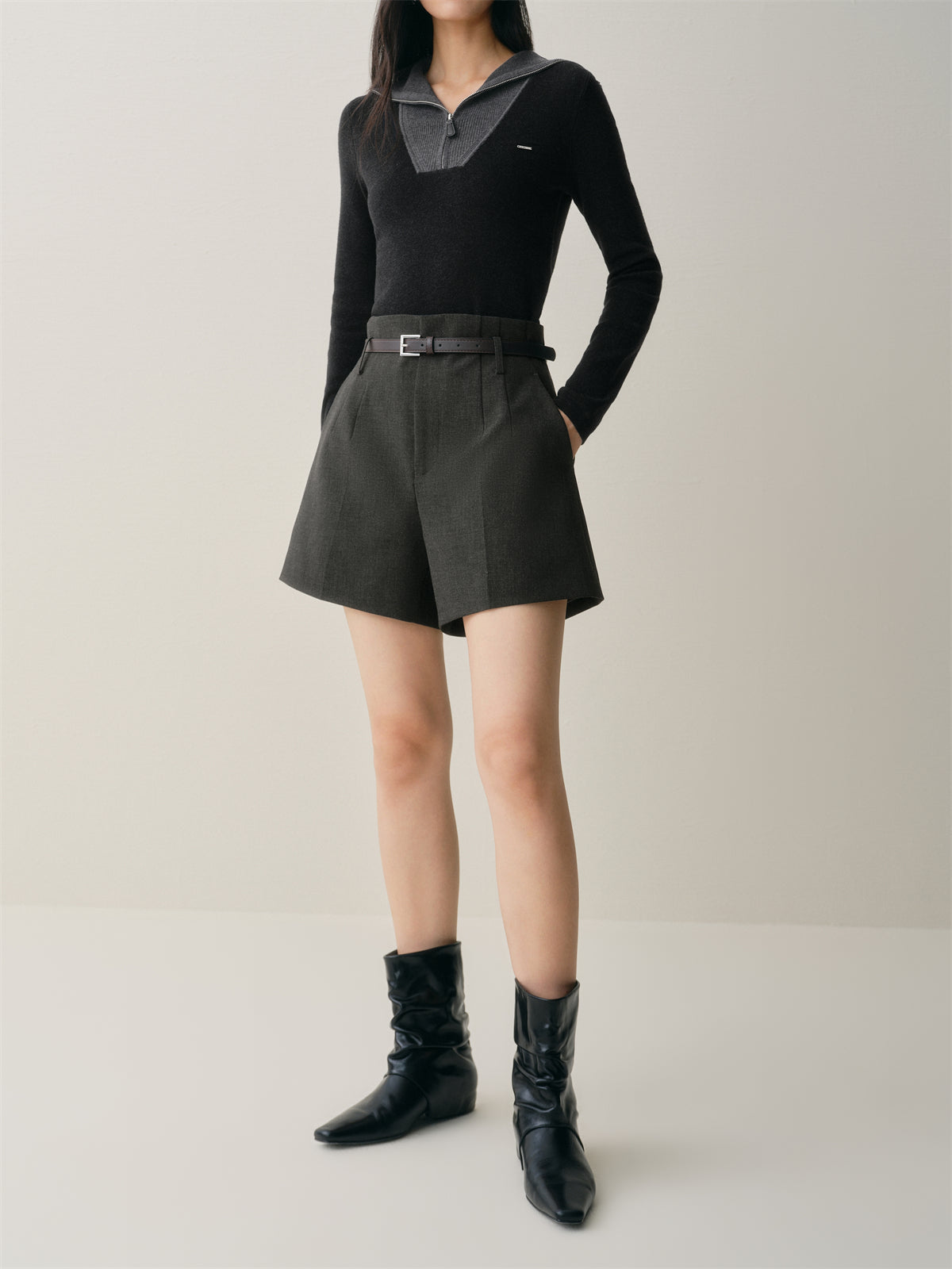 Women's High-Waist Wide-Leg Suit Shorts