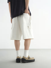 Men's Beige Utility Embroidered Cargo Shorts