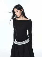 Women's Off-Shoulder Cowl Neck T-Shirt with Lace Trim