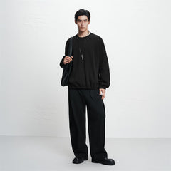 Men's Solid Pullover Sweatshirt with Elastic Hem