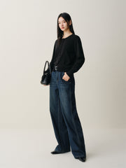 Women's Short Crewneck Knit Cardigan