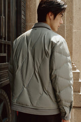 Men's Layered-Look Corduroy-Panel Down Jacket